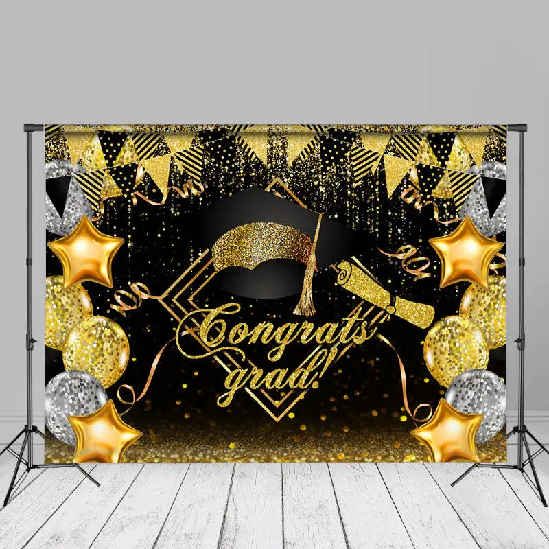 Balloon Flag Ribbon Congrats Grad Backdrop For Photo - Aperturee