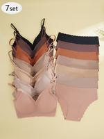 Women's Solid Color Scallop Trim Seamless Bra & Panty Set, Fashion Soft Comfy Breathable Backless Bra & Seamless Panties Se...