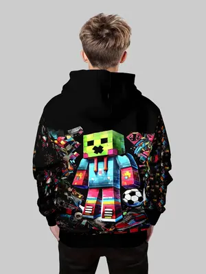 Boys' Fashion 3D Print Hoodie Sweatshirt, Casual Long Sleeve Pullover with Pockets, Stretch Polyester Blend, Ideal for Daily ...