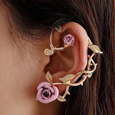 Alloy Rose Climber Wrap Around Stud Earrings for Women