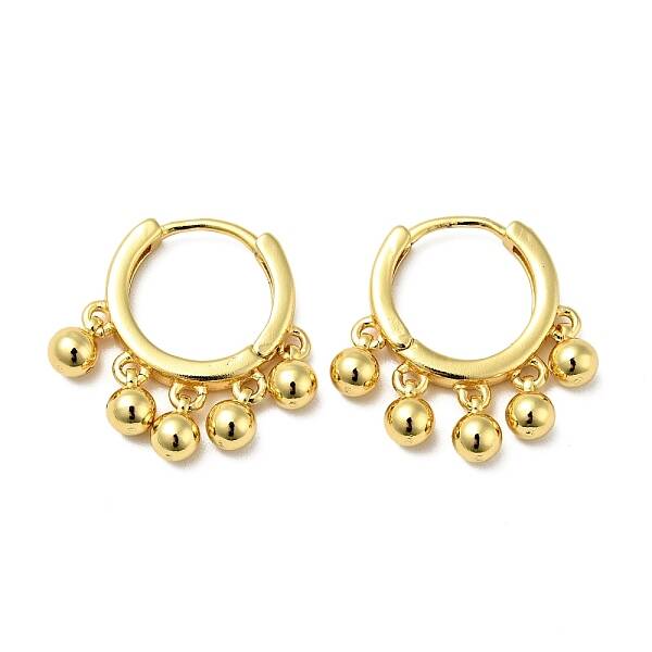 Brass Round Beads Dangle Hoop Earrings for Women