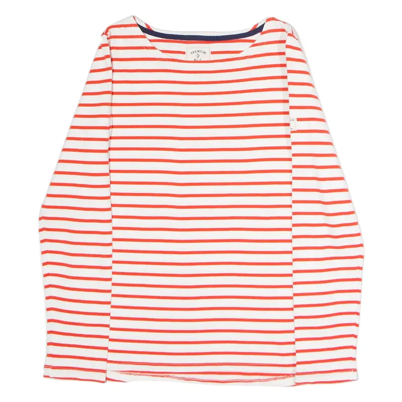 JOULES Striped Womens T-Shirt White Long Sleeve Crew Neck UK 10