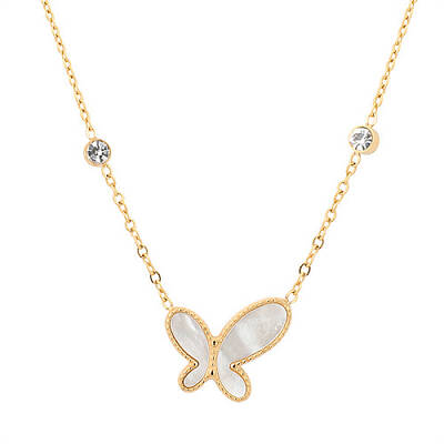 Natural Shell Butterfly Pendant Necklace with Cubic Zirconia