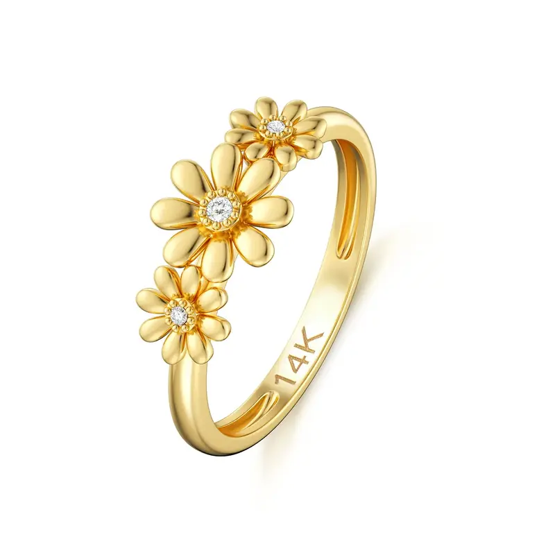 14K Gold Round Moissanite Daisy Ring
