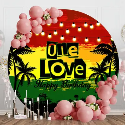 Red Yellow Green Trees Round 1st Birthday Backdrop - Aperturee