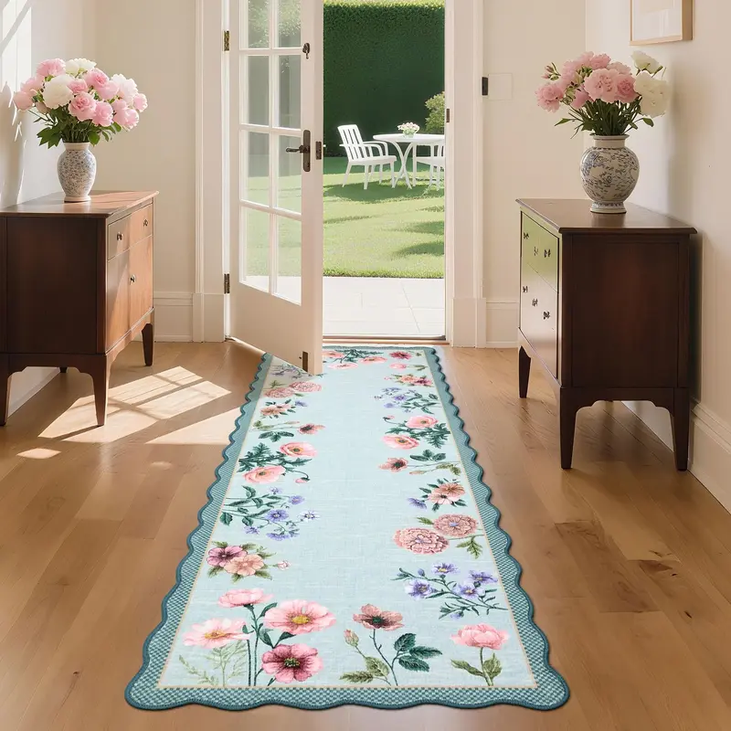 Garvee Floral Blue Runner Rug 2x6 Non Slip Ultra-Thin Washable Stain Resistant Hypoallergenic for Hallway Kitchen Bedroom