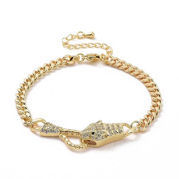 Cubic Zirconia Leopard Link Bracelet Brass Curb Chains for Women