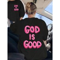Black & Pink Letter Print Drop Shoulder T-Shirt - \