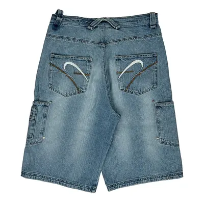 Hip Hop Riflessi Cargo Denim Shorts - 34W 13L Light Wash Cotton