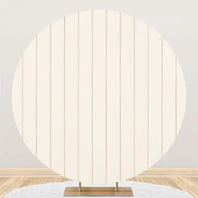 Round Simple Beige Wooden Birthday Party Backdrop - Aperturee