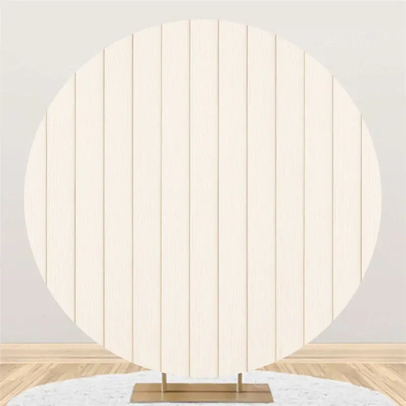 Round Simple Beige Wooden Birthday Party Backdrop - Aperturee