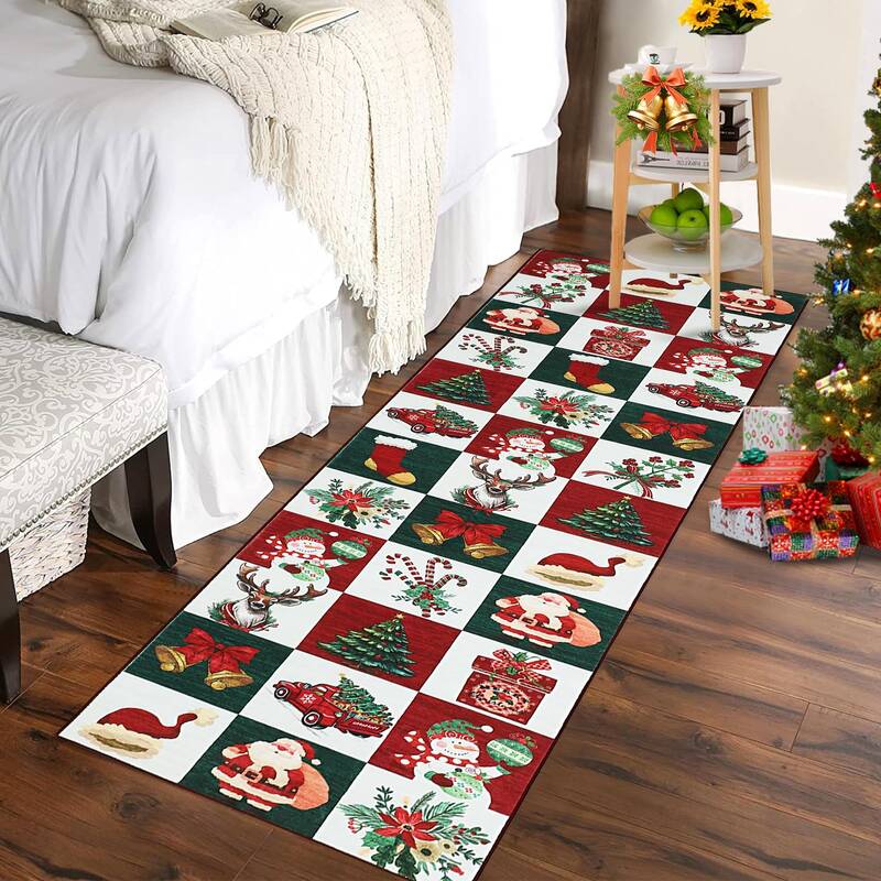 Garvee Christmas 2x8 Runner Rug with Festive Prints, Non-Slip & Washable, Soft Low Pile Material, Kid & Pet Friendly, Ideal f...
