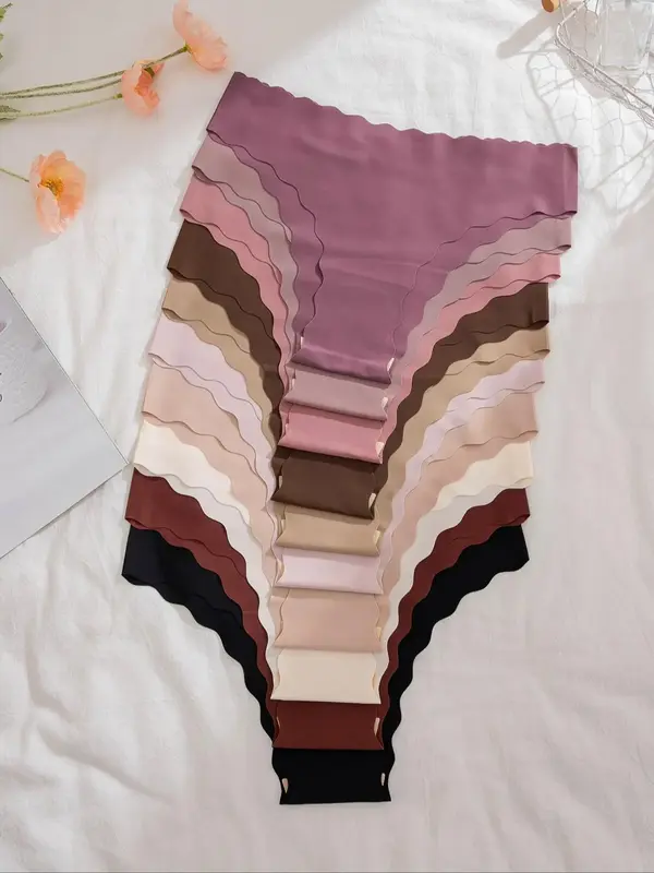 Womenswear Solid Scallop Trim Panties, Minimalist Seamless Soft Comfy Breathable Knicker for Daily Wear, Back-to-school Cloth...
