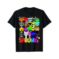Sprunki Youngsters' Colorful Cartoon Character Cotton T-Shirt - Breathable & Moisture-Wicking, Crew Neck Short Sleeve |   Cas...