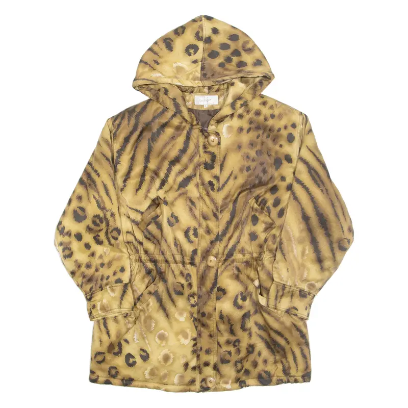 RITA NAZZARI Cheetah Womens Parka Coat Brown Hooded L