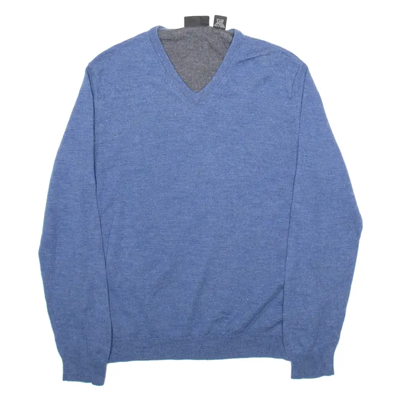CALVIN KLEIN Mens Jumper Blue V-Neck Tight Knit Wool L