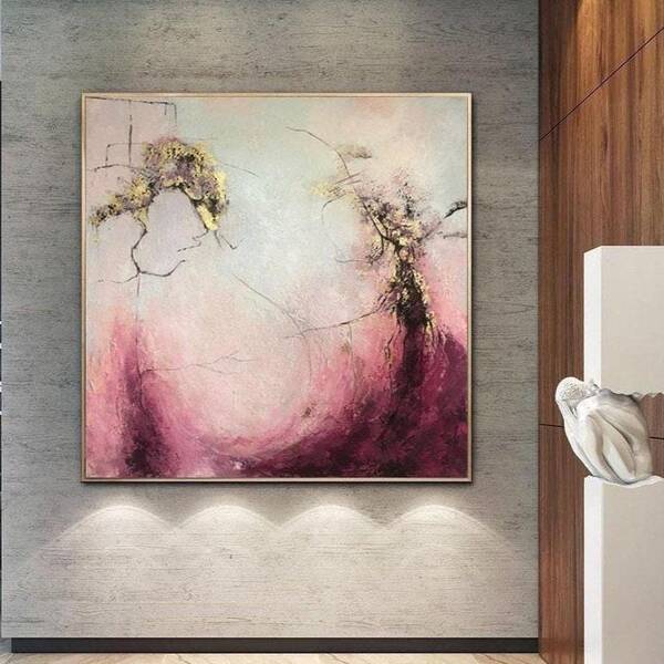 Abstract Acrylic Paintings On Canvas Gold Leaf Painting Blush Original Large Art Unique Abstract Artwork Wall Artwork | SOMEW...
