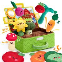 Baby Toy Sensory Garden Stuffed Toys - Fruits Vegetables Plush Toy Garden Set Montessori-Inspired Playset with Rattles Mirror...