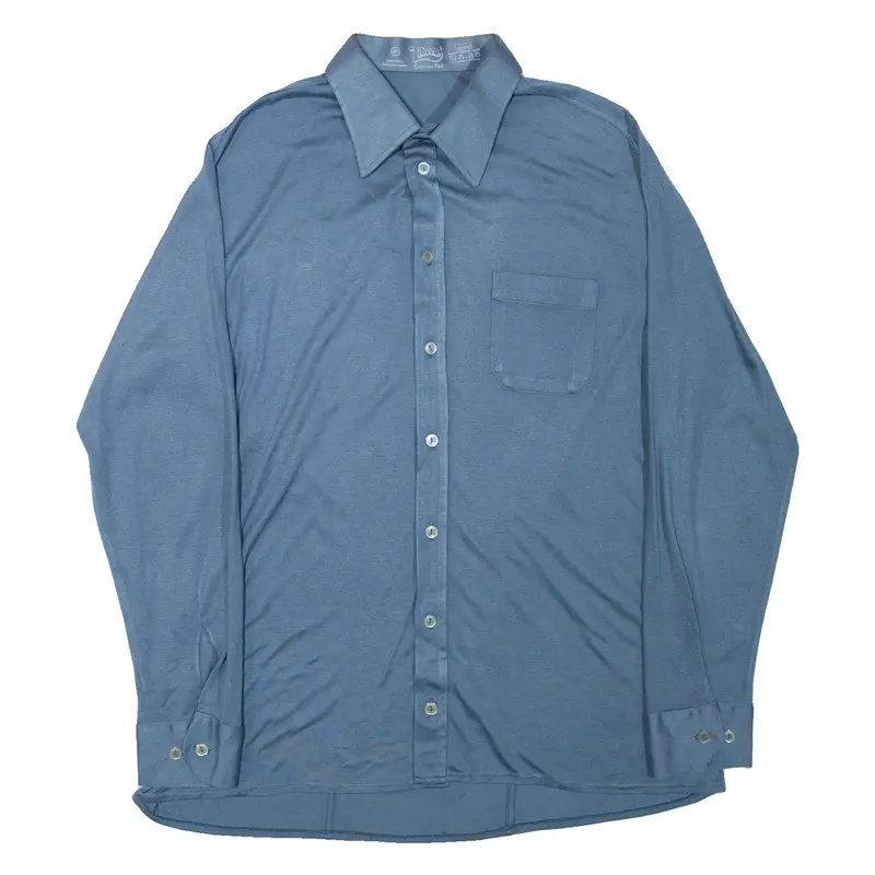 LIBERO Mens Plain Shirt Blue 90s Long Sleeve S