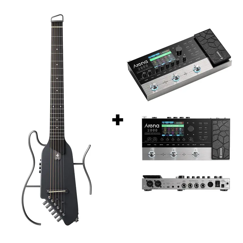 Donner HUSH™ I Acoustic-Electric Travel Guitar - Maple Black / Guitar+Arena 2000