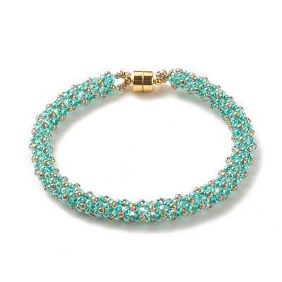 Glass Seed Beaded Bracelet with Brass Magnetic Clasps