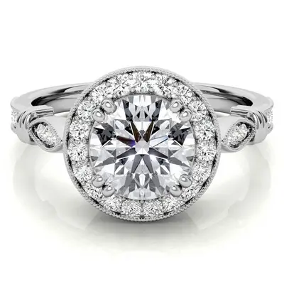 10K White Gold Round Cut Vintage Moissanite Engagement Ring