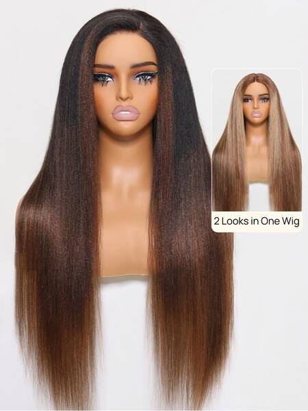 Code: S100 | Nadula Flash Sale Double Wear 4x4 Yaki Straight Wig Ombre Chestnut Brown & Honey Blonde Higlight 2 Styles in 1 P...