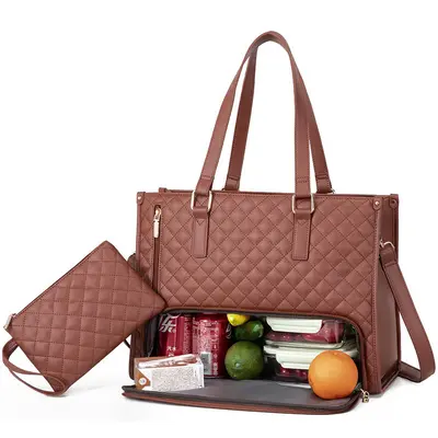 Fashionable Lunch Tote Bag Women's Thermal Insulation Lunch Box Leak-proof Crossbody Computer Storage Bag Quilted Large Capac...