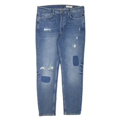 ALL SAINTS Dean Distressed Womens Jeans Blue Regular Tapered Stone Wash W32 L28