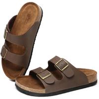 Womens Flat Sandals Cork Footbed Slides Adjustable Buckle Slip on Slides Summer Open Toe Beach Sandals