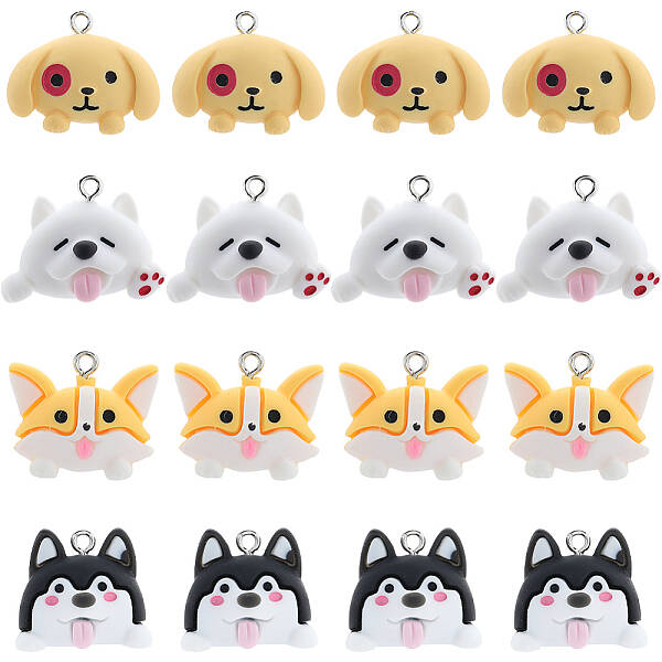 40Pcs 4 Styles Cartoon Opaque Resin Pendants