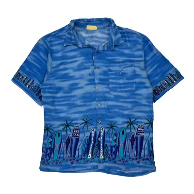 Paradise Gold Hawaiian Shirt - Large Blue Viscose