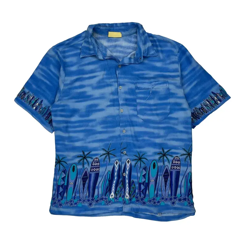 Paradise Gold Hawaiian Shirt - Large Blue Viscose