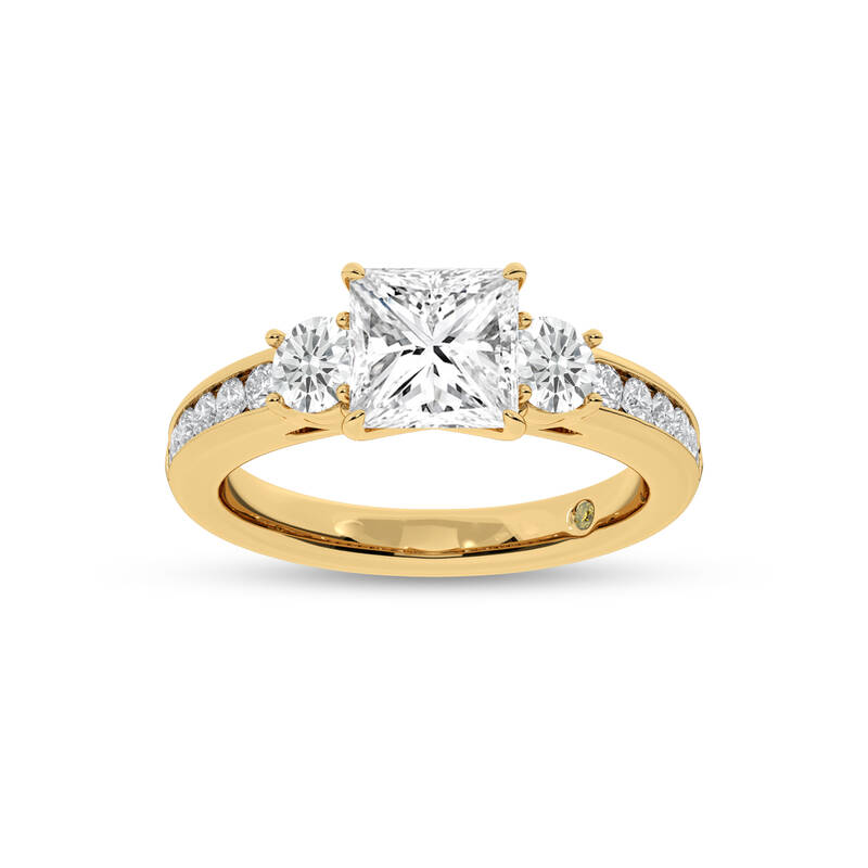 Aura Channel Set Half Coverage Three Stone Princess Cut Lab Grown Diamond Engagement Ring | 18K Yellow Gold 4 1/2 CT. TW.