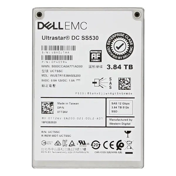 Dell 0TT26V | 3.84TB 2.5-inch 12GB/s SAS Triple-Level Cell Read-Intensive Hot-Pluggable Solid State Drive for PowerEdge G14 -...