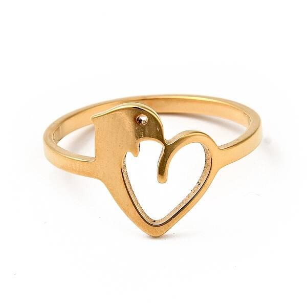 Ion Plating(IP) 201 Stainless Steel Heart with Dolphin Finger Ring for Valentine's Day