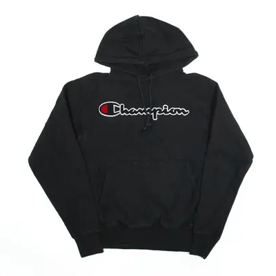 CHAMPION Reverse Weave Flocking Hoodie Black Pullover Mens S