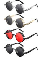 4 Pieces Retro Round Steampunk Sunglasses Vintage Hippie Style Circle Lens Metal Frame Eyewear for Men Women (Red, Black, Gra...