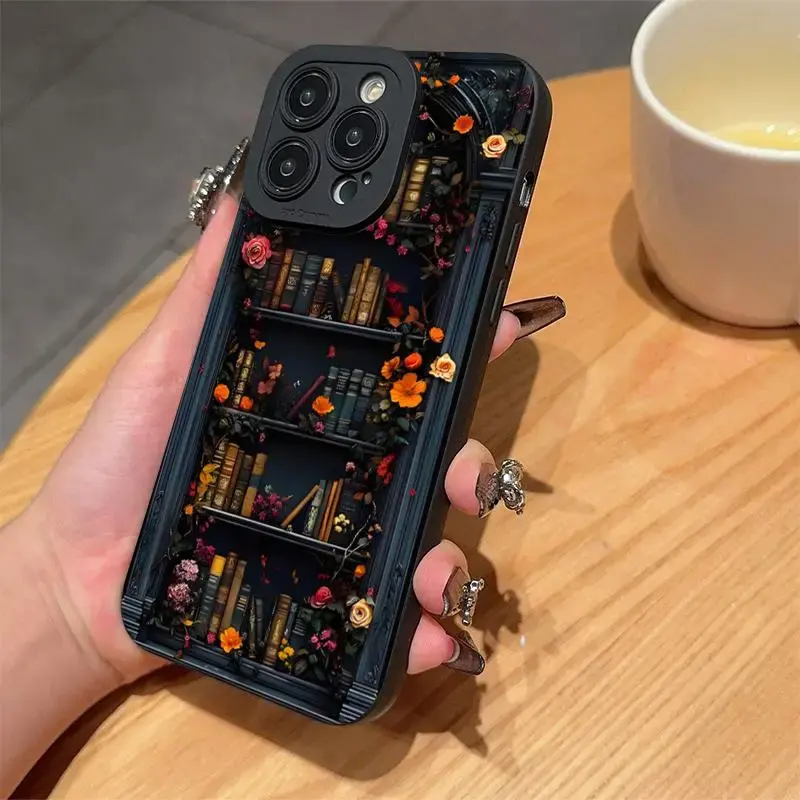 Book Shelf Pattern Phone Case, Anti-drop Cellphone Protective Case, Total Protective Shockproof Mobile Phone Cover for iPhone...