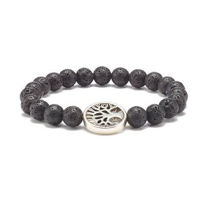 Natural Lava Rock Stretch Bracelet with Tree of Life