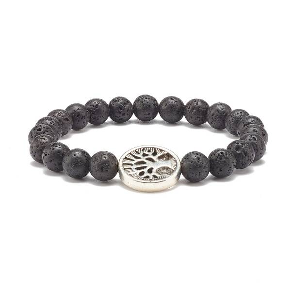 Natural Lava Rock Stretch Bracelet with Tree of Life