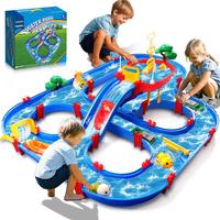 Double-Tier Kids Water Table Toys 100PCS Water Park Playset with Pump, DIY Toddler Waterways, Summer Outdoor Toys for Boys Gi...