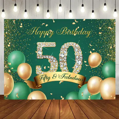 Aperturee Green Gold Balloon Glitter 50Th Birthday Backdrop