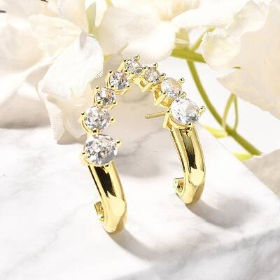 Brass Micro Pave Clear Cubic Zirconia Stud Earrings