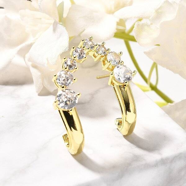 Brass Micro Pave Clear Cubic Zirconia Stud Earrings