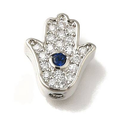 Hamsa Hand Rack Plating Brass Micro Pave Cubic Zirconia Beads