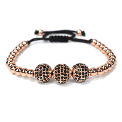 Adjustable Brass with Black Cubic Zirconia Beaded Braided Bracelets