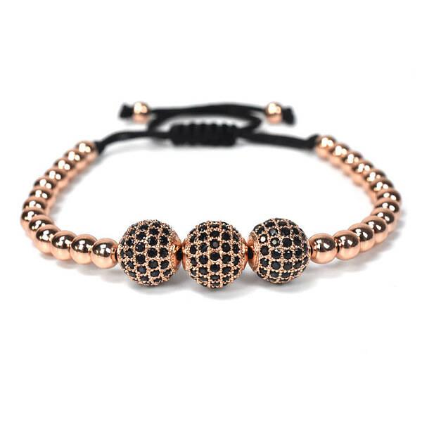 Adjustable Brass with Black Cubic Zirconia Beaded Braided Bracelets