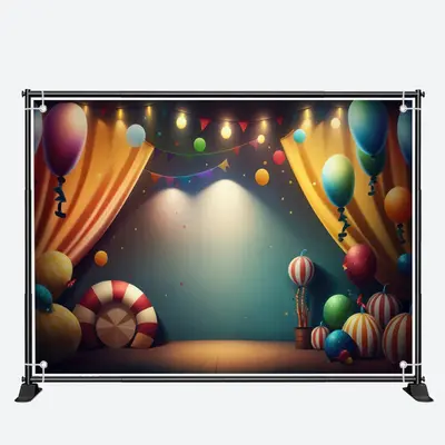 Warm Light Balloons Curtain Flag Birthday Backdrop - Aperturee