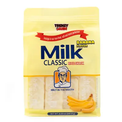 Trenzy Gahm Milk Classic Rice Snack - BANANA Flavor Crispy Snack Individually Wrapped Melt In The Mouth Crunchy Korean Rice C...